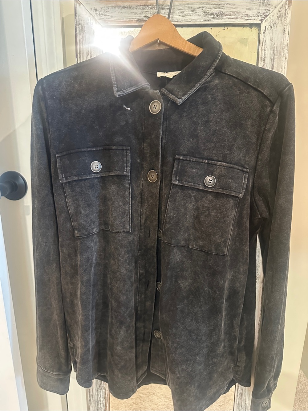 Mystree Washed Black Utility Jacket with Chest Pockets